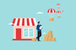 © vector - checking delivery order concept, send order packages concept, Businesspeople check package addresses before sending them to consumers concept vector illustration