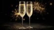 © Johannes - two champagne flutes with golden fireworks and sparkling glitter on a black background