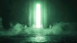 © PikePicture - Futuristic green light portal emerging from smoke