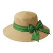 © MDGOLAM - Straw sun hat with a wide brim and green ribbon bow