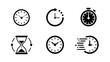 © Roxxxxxxxxx - Time management icon set featuring clock, stopwatch, hourglass, time loop, and fast speed symbols for design needs.