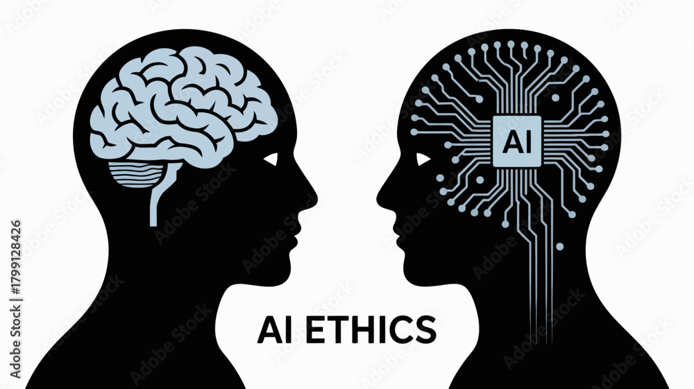 Ai ethics: human intelligence and artificial intelligence depicted side ...