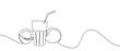 © Proongnee - Coconut water and coconut fruit in one continuous line Dynamic single line draw design vector illustration Editable stroke.
