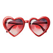 © Artur - A pair of heart-shaped sunglasses with a red frame and tinted lenses fills the frame