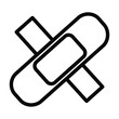 © NorStock - Simple black and white line art illustration of two adhesive bandages crossed over each other forming an x shape representing first aid