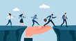 © Orapun - Support or help to solve problem, manager mentorship or coaching to help team success, leadership to guide employee to achieve goal concept. Hand help business people cross the problem gap.