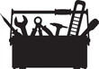 © Mazharul - black silhouette of toolbox with tools on white background, vector