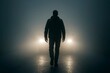 © Андрей Григорьев - Person Walking Toward Car Headlights in Fog