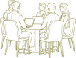 © Hey this is Tazim - Business meeting illustration, team discussion line art, office collaboration, laptop users, circular table, professional group, corporate teamwork