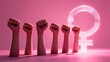© Rodrigo - Banner with woman fists in fight sign and female symbol. International Day for the Elimination of Violence against Women. Feminism. 3d illustration. International Women's Day. March 8.