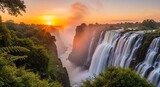 Victoria Falls sunset landscape with lush vegetation