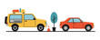 © Sunnn - Two Vehicles Yellow SUV and Orange Sedan, with Tree and Traffic Cone, Simple Scene