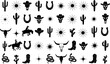 © RIMON - Collection of western and cowboy themed icons and symbols in black and white silhouette style