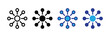 © Mahir - Central hub and spoke network connection diagram icon with variations of line and solid fill in black and blue colors, representing data linkage.