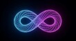 © Morium  - An infinity symbol illuminated with neon light, showcasing a gradient from cyan to magenta against a black background, creating a modern and abstract design