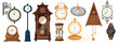 © lembergvector - Vintage clocks set vector illustration. Cartoon isolated antique classic devices collection with old gold pocket watch and cuckoo clock, hourglass and sundial, retro chronometer to measure time