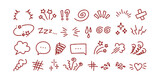 Expression sign. Comic doodle elements, cartoon speech bubble, manga expression symbols, question and exclamation mark, star sparkle, swirl and explosion. Vector anime set