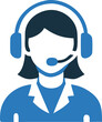 © Shipon - Smiling young woman icon wearing headset with microphone provides assistance service online now