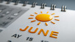 © DesignBee - June calendar page featuring a raised sun icon and bold month lettering