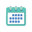 © KoteClips - Teal and blue illustrated calendar with blank squares for dates