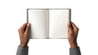 © Dream Stock - Hands holding an open blank book perfect for mockups isolated on white background