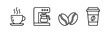 © Sanur - A simple black line art icon set for coffee lovers, illustrating the process from roasted bean to brewed beverage in a cup or machine