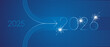 © simbos - 2025 change into 2026 with blue line art design numbers and sparkle firework on blue background. Concept of new year transition, innovation, goal setting, direction and strategic planning