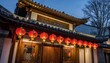 © Ai Warrior - Chinese Architecture Facade Illuminated Red Lanterns Lunar New Year