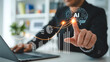 © MdSona - Artificial intelligence and business data visualization with a businessman using laptop