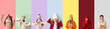 © Pixel-Shot - Collage of cute little children in winter clothes, with ice skates and tangerine on color background