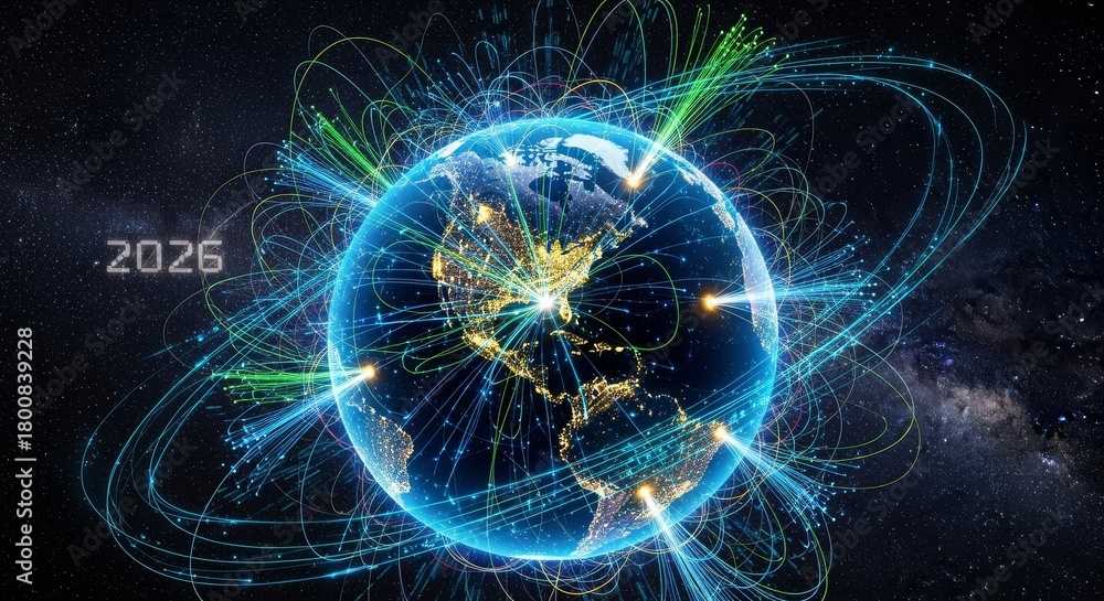 Global Network Connection In 2026 A Stylized Earth With Glowing 1000 F 1800839228 