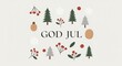 © Shristi - Festive God Jul Illustration with Christmas Trees and Berries.