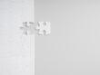 © tete_escape - Minimal white puzzle with missing piece on grey background with copy space. Concept of solution, strategy, problem solving, business planning, completion, finding the right fit, and filling the gap.