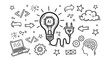 © Mr. Stocker - A hand-drawn doodle illustration showing the concept of artificial intelligence with a lightbulb, AI chip, laptop, brain, and coding symbols representing innovation and technology
