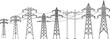 © Nur-Nobin Creations - High voltage power transmission towers with electric utility lines and detailed energy grid structures for industrial engineering projects, cad drawing flat vector illustration