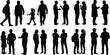 © Amjad - People silhouette, talking, social interaction, communication, casual conversation, male female figures, standing, black and white, group,business, friends, shadow, diverse, adults, community.