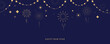 © piixypeach - Happy new year celebration banner with firework and light hanging desing