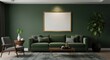 © Putri - Modern living room with green walls and stylish furniture including sofa and plants