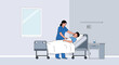 © Gatal - Hospital Care: Nurse Checking Patient's Condition In Modern Clinic Environment Scene