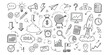 © TANVIR - Hand drawn business startup concept with rocket money bag target and calendar icons