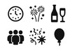 © GRACE - New Year Icons. New Year Celebration. Filled icon set of New Year Celebration: clock, fireworks, champagne,