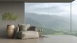 © Chotijah - Contemporary interior space features comfortable seating overlooking expansive misty mountain scenery through large windows