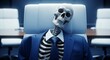 © Rasel Ai - Skeleton in a suit sitting in an office chair waiting for a meeting