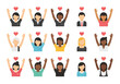 © mahameru - Diverse Group Expressing Love and Support with Heart Icons.