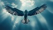© Stanislau - Soaring eagle with outstretched wings flies through a cloudy sky at daytime
