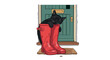 © Pandaman1102 - Black cat sleeping in red rain boots by door