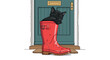 © Pandaman1102 - Black cat sleeping in red rain boot by door