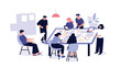 © sufyan_vector - Dynamic illustration depicting diverse individuals actively engaged in collaborative teamwork brainstorming ideas and problem solving in a modern creative workspace environment