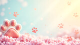 Cute bg with cats paw, pastel colors, scattered paw prints, soft gradient sky
