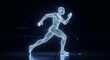 © Tajmeen - Dynamic digital runner silhouette glowing with energy, representing progress, speed, and futuristic human potential in a dark, sleek environment